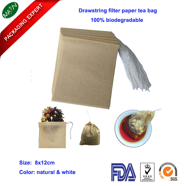 Tea filter paper bag with drawstring